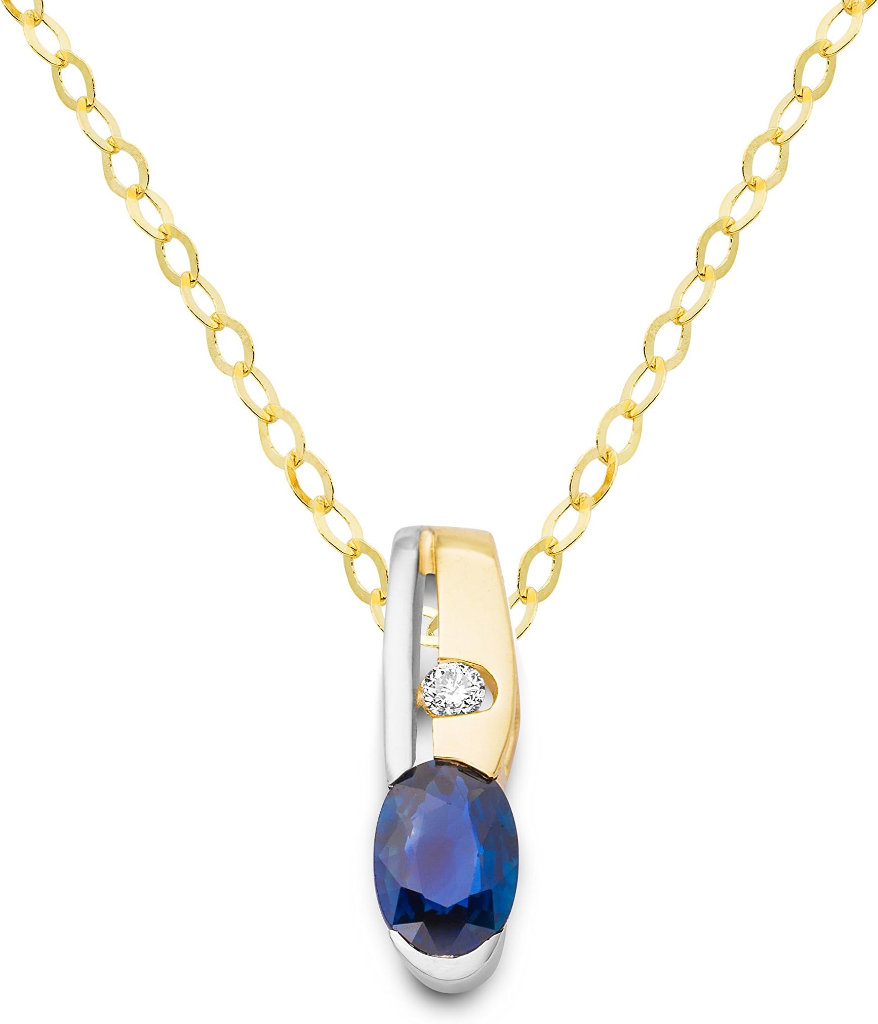 18ct Two Colour Gold women's Necklace Genuine Sapphire and Diamond Pendant 45cm Chain MH8008N