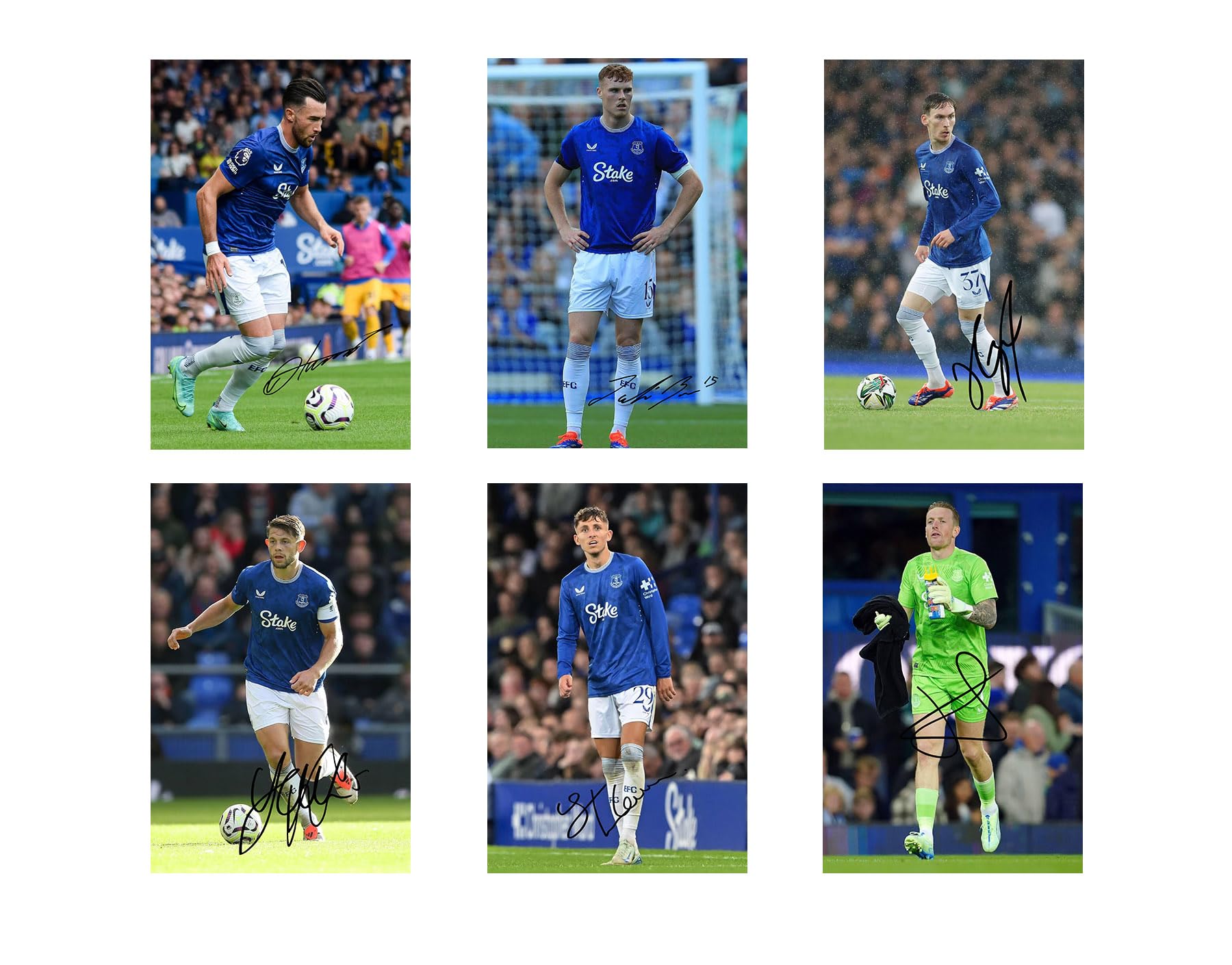 Set of 18 Individual Everton 2024/5 Football Players Signed 6X4 Inch Photo Prints With Pre Printed Signatures That Would Make A Great Gift For Any Fan.