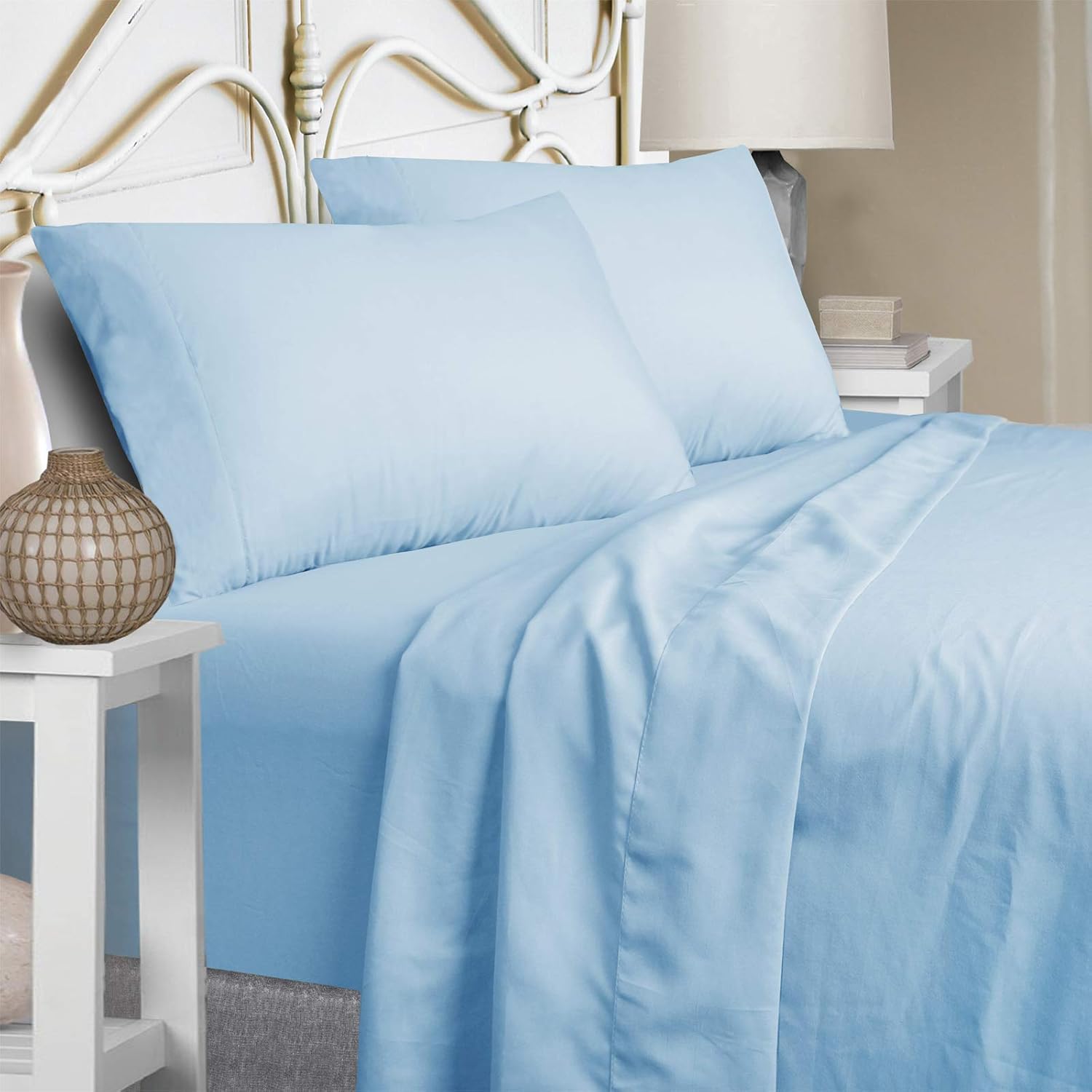 Mejoroom Bed Sheets Set Queen Size 15 Inches Deep Pocket 1800 Thread Count Microfiber Sheet,Bedding Super Soft Hypoallergenic Breathable,Resistant Fade Wrinkle Cool Warm - 4 Piece (Queen, Lake Blue)