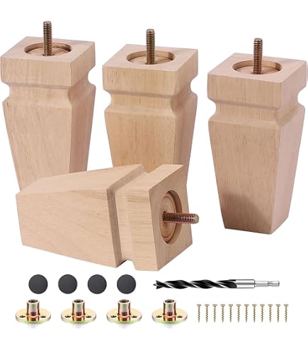 La Vane 4-Pack Solid Wood Carved Furniture Legs – European Style Rubber Wood Feet With Bolts & Floor Protectors