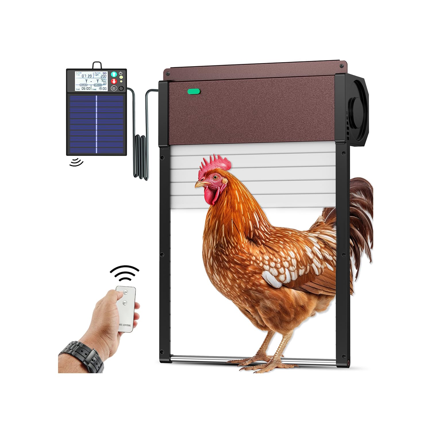 Photo 1 of Automatic-Chicken-Coop-Door-Solar-Powered Auto Chicken Door with Remote Light Sensor Mode Anti-Pinch Function (DarkRBC-001)
