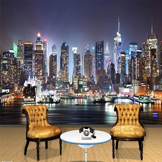 Amazon Xsj 壁紙カスタム3d写真ニューヨーク市夜壁画アート壁画壁紙リビングルームtv背景壁紙 150x105cm 壁紙