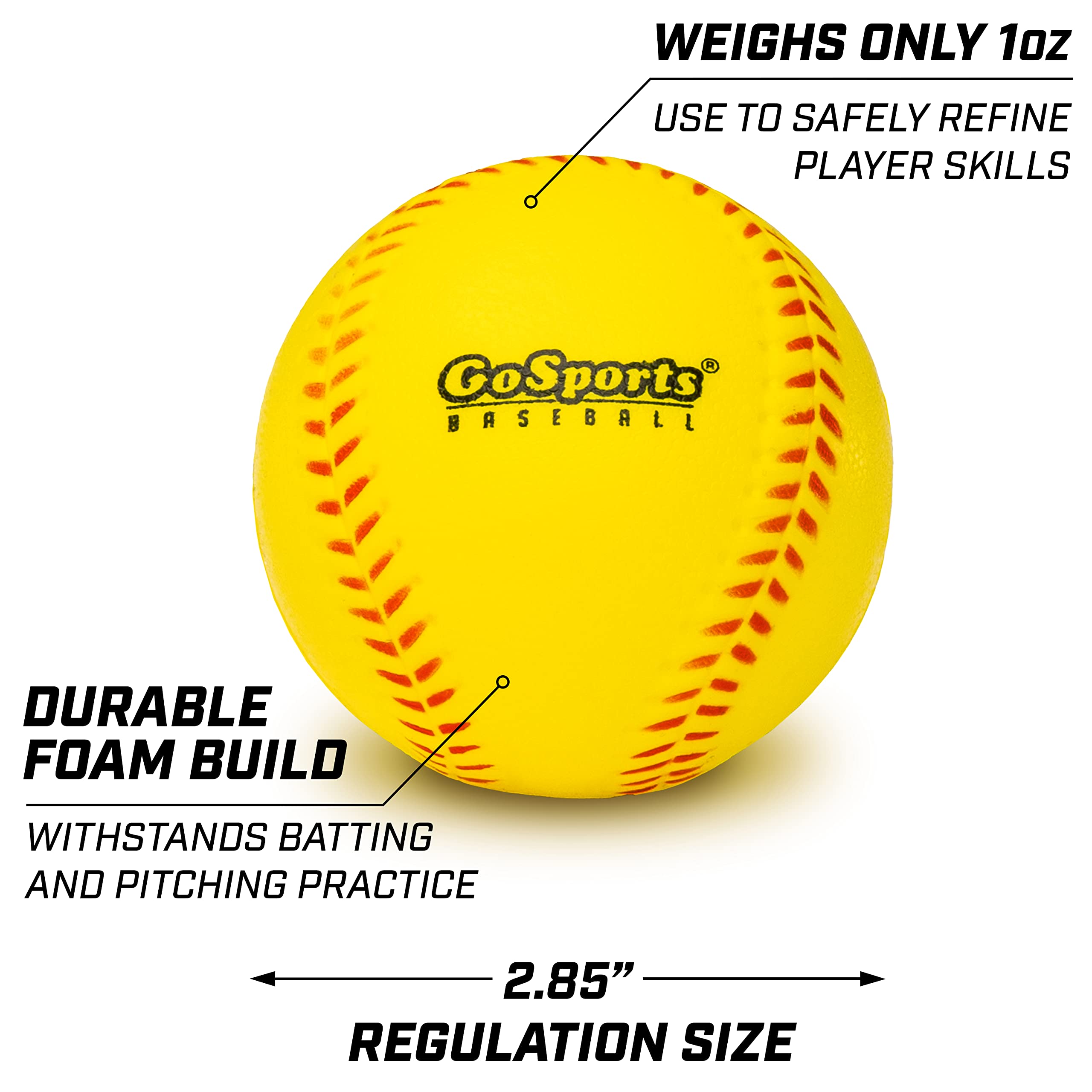 GoSports Foam Training Baseball 12 Pack - Regulation Size Foam Baseballs for Soft & Safe Throwing, Catching and Batting Practice