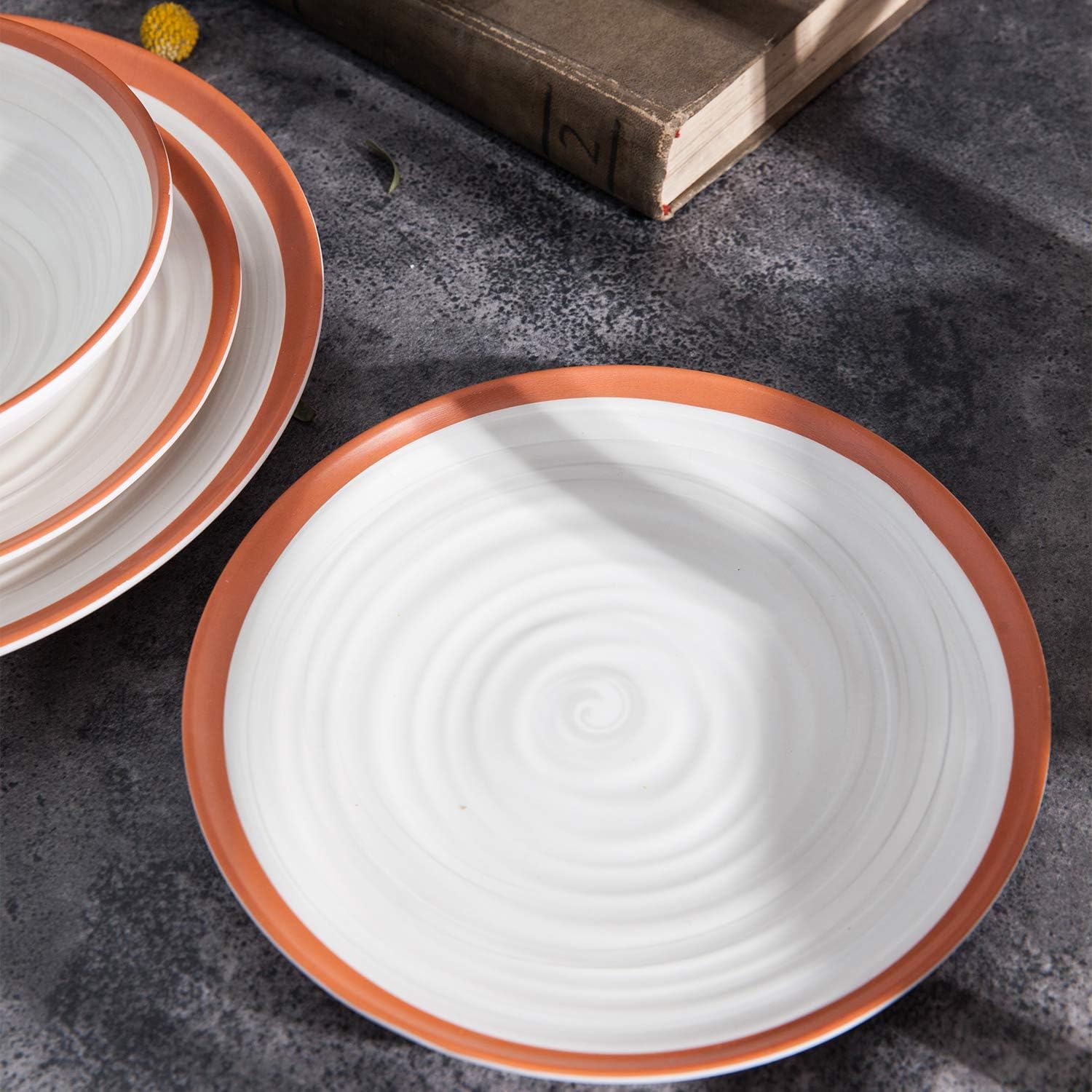  | Melamine Dinnerware Set 12 PCS Rustic Beige Durable Plates Bowls Unbreakable Dishwasher Safe Not Microware Not Oven: Dinnerware Sets