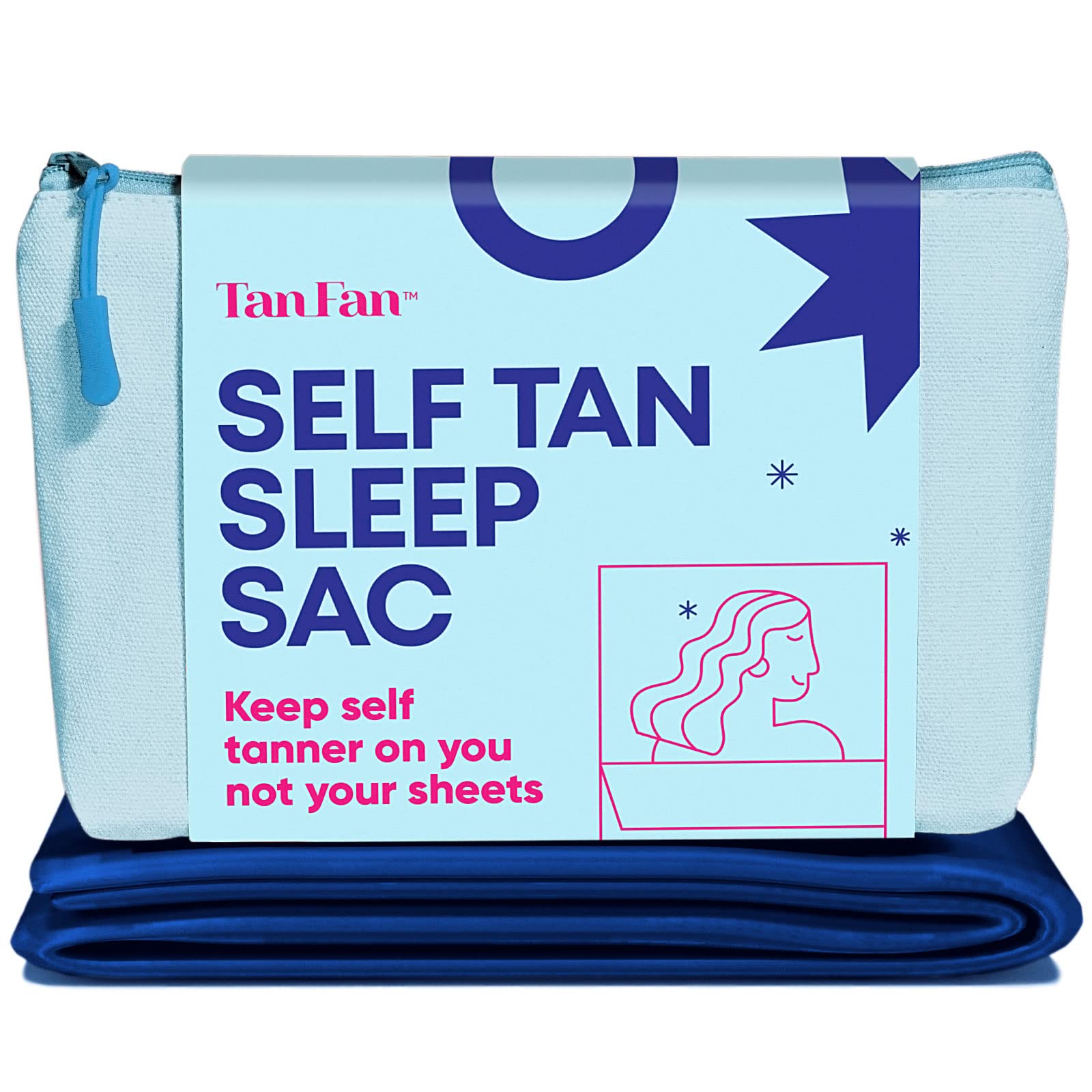 Tan Fan Self Tan Sleep Sac - Keep Sheets Clean From Fake Tan Stains - 100% Cooling Silky Poly Sleeping Sack - Won’t Rub or Absorb Tanning Lotion - Lightweight Breathable Large w Foot Openings