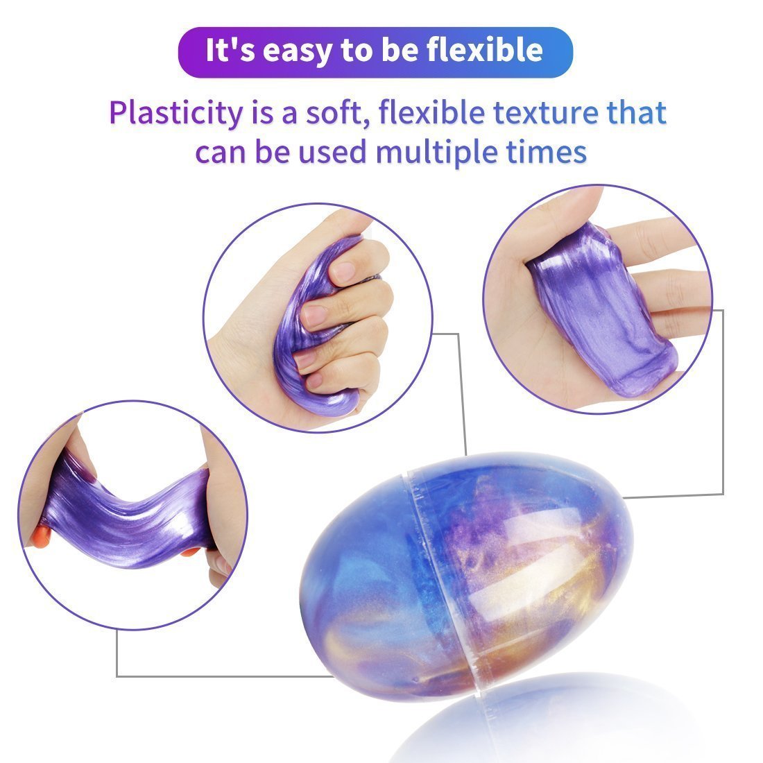 CETIM Galaxy Fluffy Slime, 7 OZ 3 Pack Colorful Soft Egg Slime Putty with Fruit Slices Stress Relief DIY Toy for Kids And Adults, Perfect Gift Idea for Mother\'s Day (galaxy slime)