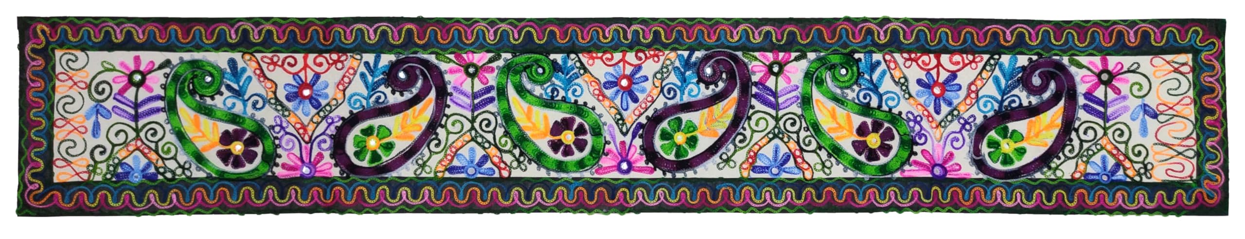 Purpledip Cotton Tapestry 'Elegant Aambi Paisley': Vintage Embroidery Table Runner or Wall Hanging (12233)