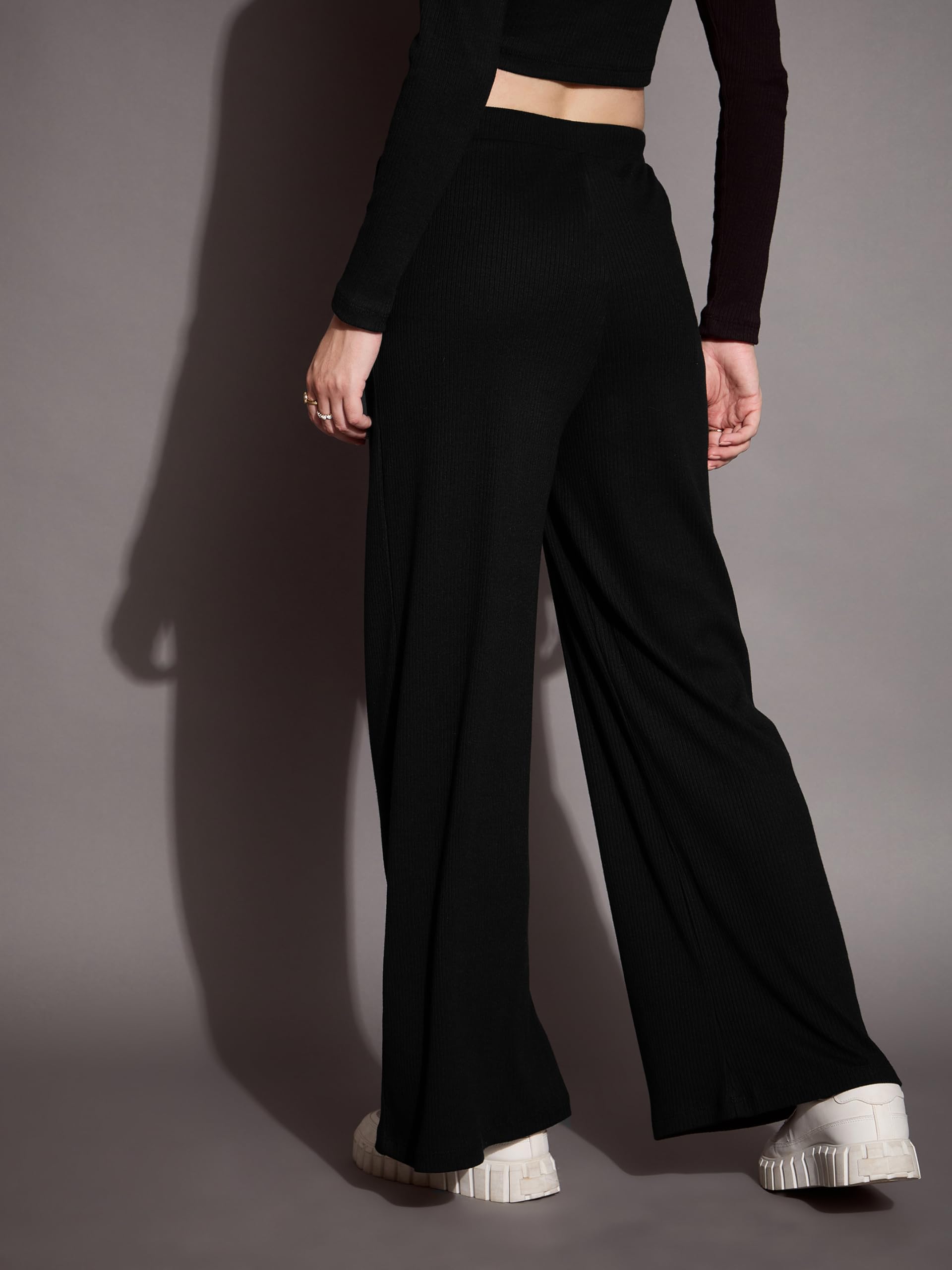SASSAFRAS Basics Women's Black Rib Drawstring Pants-M 4
