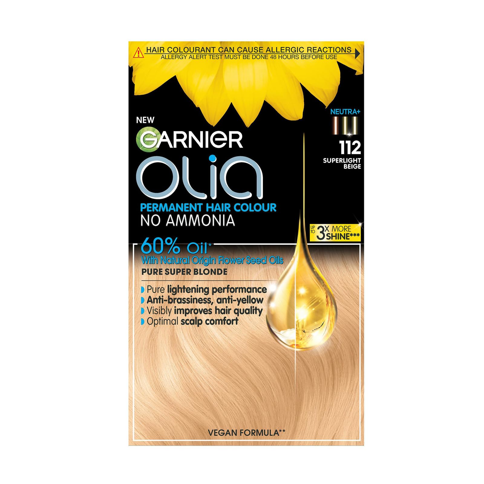 Garnier Olia 112 Super Light Beige Blond, no-ammonia permanent dye. Oil-powered for ultra-luminous, long-lasting results and shine, a beautifully super light beige blonde look. โ image 1