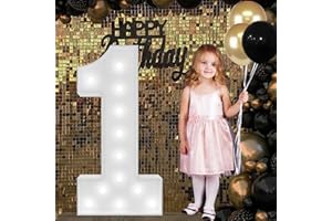 JOYBOX DESIGN Cool White 4FT Marquee Light Up Numbers Pre-Cut Frame Giant Marquee Numbers 1, Mosaic Numbers for Balloons, Light Up Numbers for First 1st 21st Birthday Anniversary Party Decor