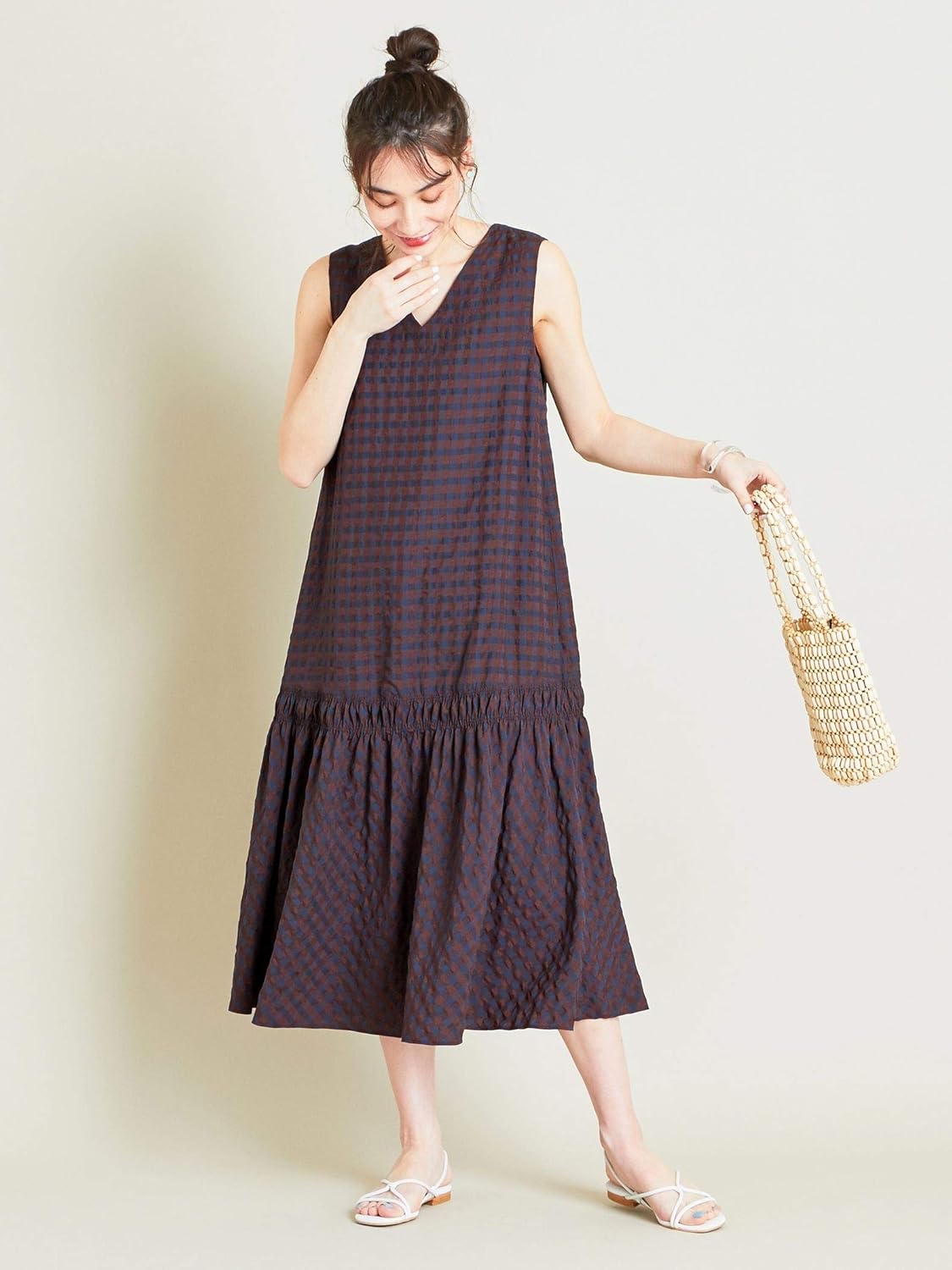 Amazon ビューティ ユース ユナイテッドアローズ By ギンガムチェックティアードノースリーブワンピース O 2730 Moca 27 S ワンピース チュニック 通販