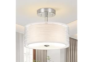 SANGFOR Ceiling Light, 3-Light Ceiling Light Fixture, Semi Flush Mount Ceiling Light, Light Fixtures Ceiling Mount with Double Fabric Shade, Bedroom Lights for Ceiling,Gray Ceiling Light Fixtures for Bedroom
