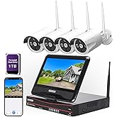 Cromorc 10CH Expandable Wireless Security Camera System with 10.1" Monitor 4pcs 5MP Indoor Outdoor Camera 1-Way Audio Night Vision Motion Detection Home Business CCTV Surveillance 1TB HDD