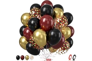 SOWIDE Black Burgundy Gold Balloon,60 Pcs 12 Inches Metallic Gold Burgundy Confetti Balloons for Kids Magical Wizard Party Birthday Decorations Birthday Balloons Baby Shower Engagement Party Supplies