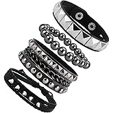 Jukeios Leather Bracelet for Men Women,Punk Rock Studded Bracelets Spiked Cuff Gothic Grunge 80s Biker Emo Accessories