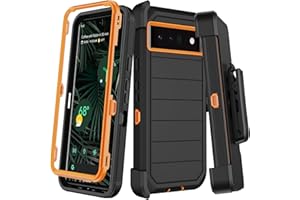 KECAI for Google Pixel 6 Pro Case with Belt Clip Holster,2X Screen Protector,Heavy Duty Shockproof Drop Protection Military Grade Full Body Rugged Phone Cover with Kickstand Black Orange