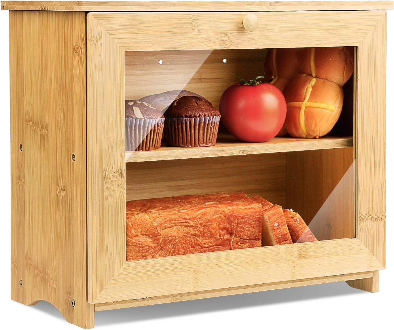 Leader Accessories Bread Bin Bamboo Regular TwoLayer Bread Box Food