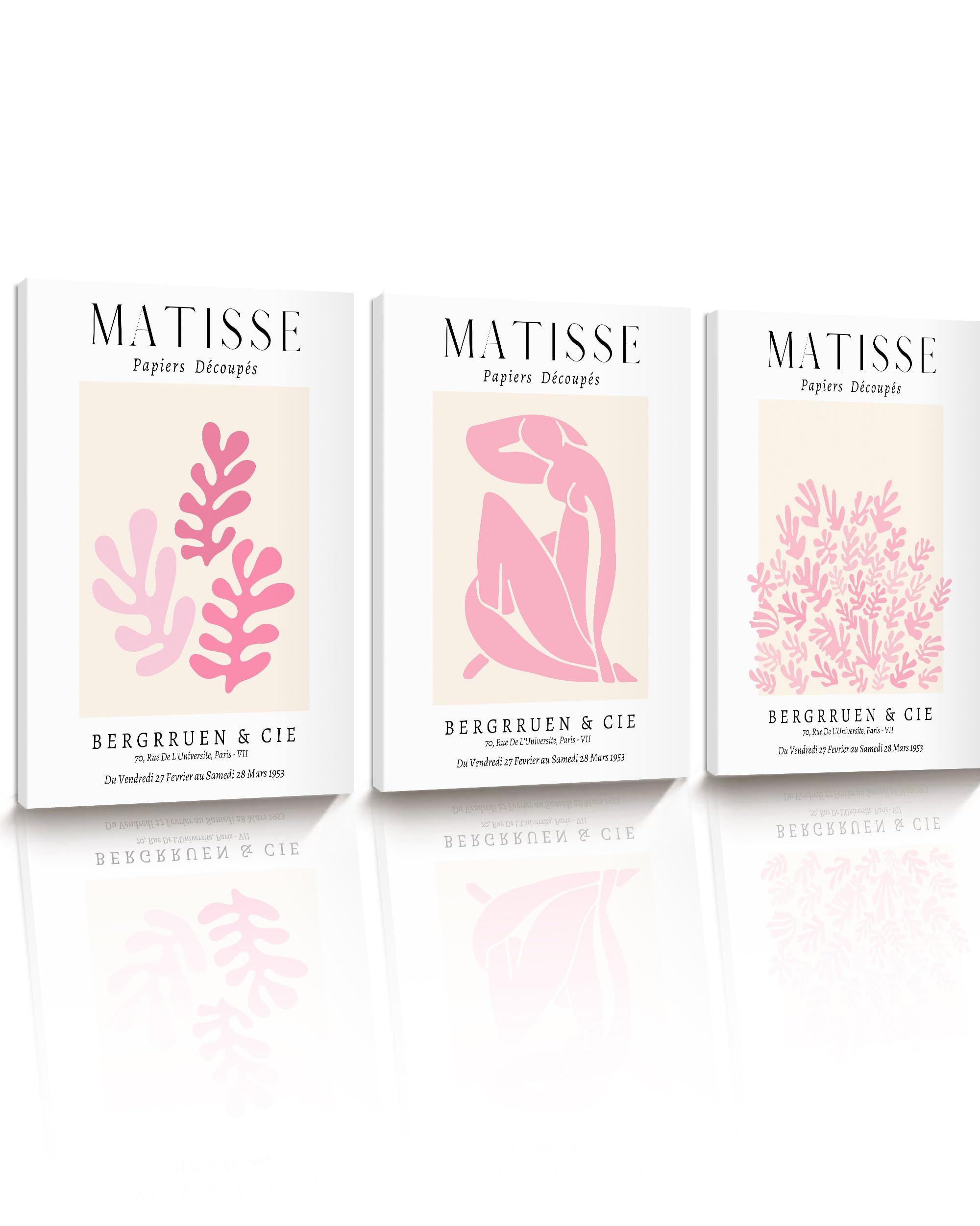 HesenDot 30x40cm Pink Framed Wall Art,Matisse Canvas Prints Wall Decor,Abstract Matisse Exhibition Posters,Minimalist Home Decoration for Bathroom Bedroom Living Room,Set of 3