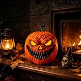 Halloween Decorations Pumpkin Lantern, Halloween Animatronic Scary Pumpkin Head with Lighting, Battery-Powered for Haunted House, Lawn, Table and Party Decorations