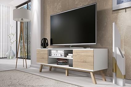 Vero Wood Mobile Porta Tv Mobiletto Porta Tv Moderno 150 Cm Bianco Opaco Pannelli Frontali In Quercia Sonoma
