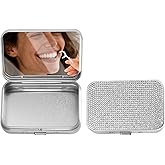 LIGHUFEIC 2Pack Bling Dental Floss Cases, Portable & Refillable Floss Pick Holders with Mirror, Gum Container Metal Tin Box Case for Q-tip,Cotton Swab (Silver)