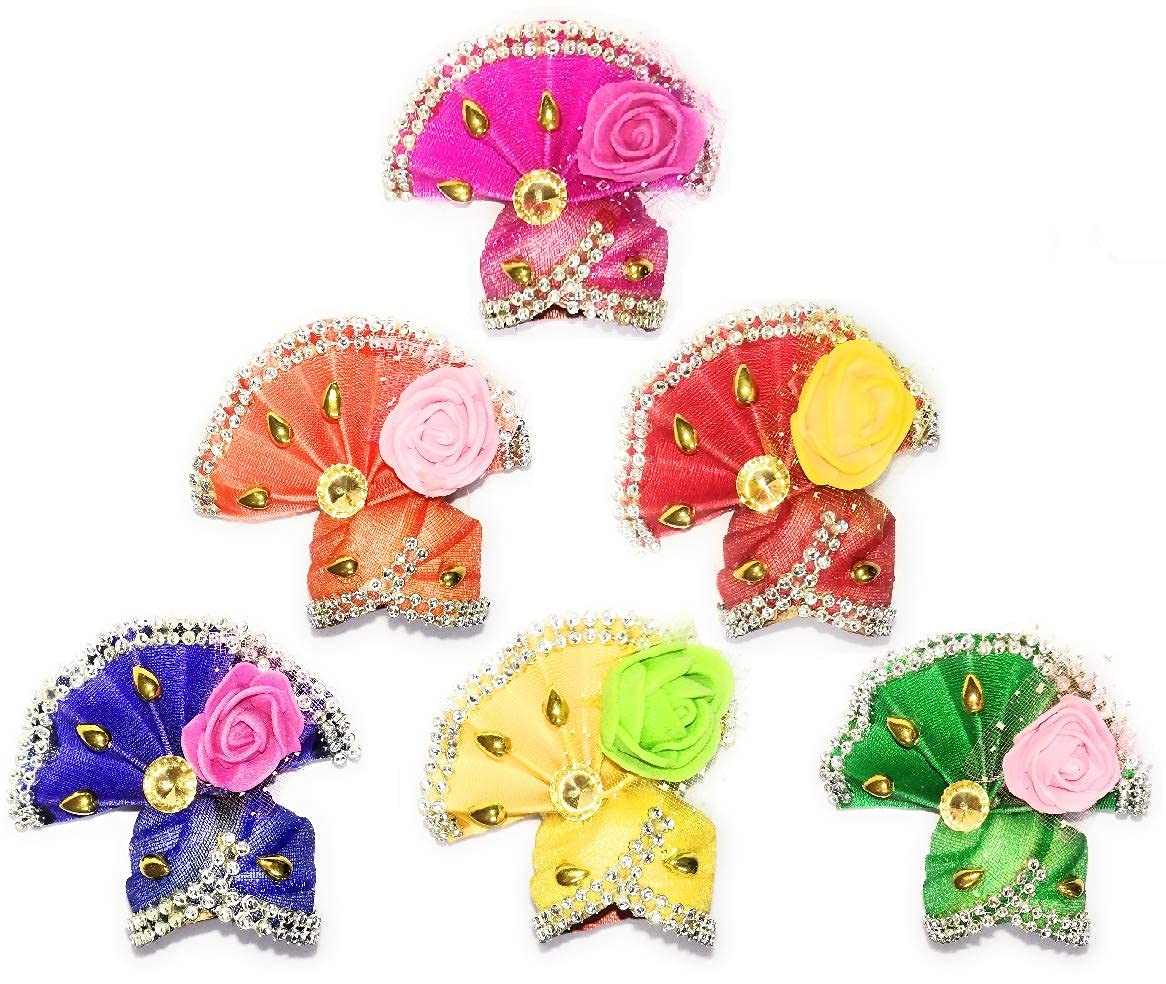 Laddu Gopal Ji Pagdi for Krishna Idol (Pagri/Mukut) for Size 3 Pack of 6| krishna lord God kanha mukut head mukut divine