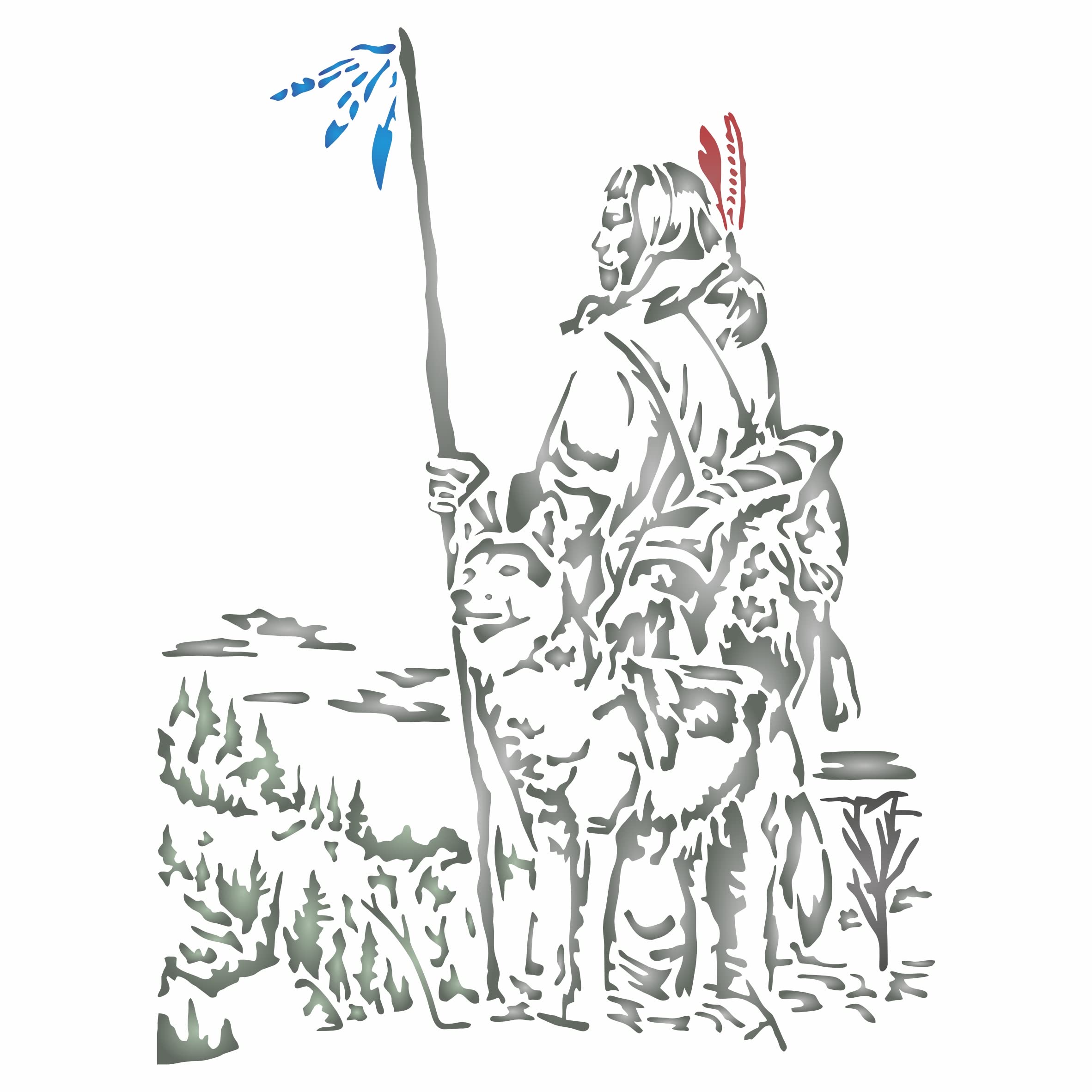 Wolf Man Stencil, 16.5 x 21.59 cm (S) - Native American Protectors of Souls Spirit Guide Stencils for PaintingTemplate