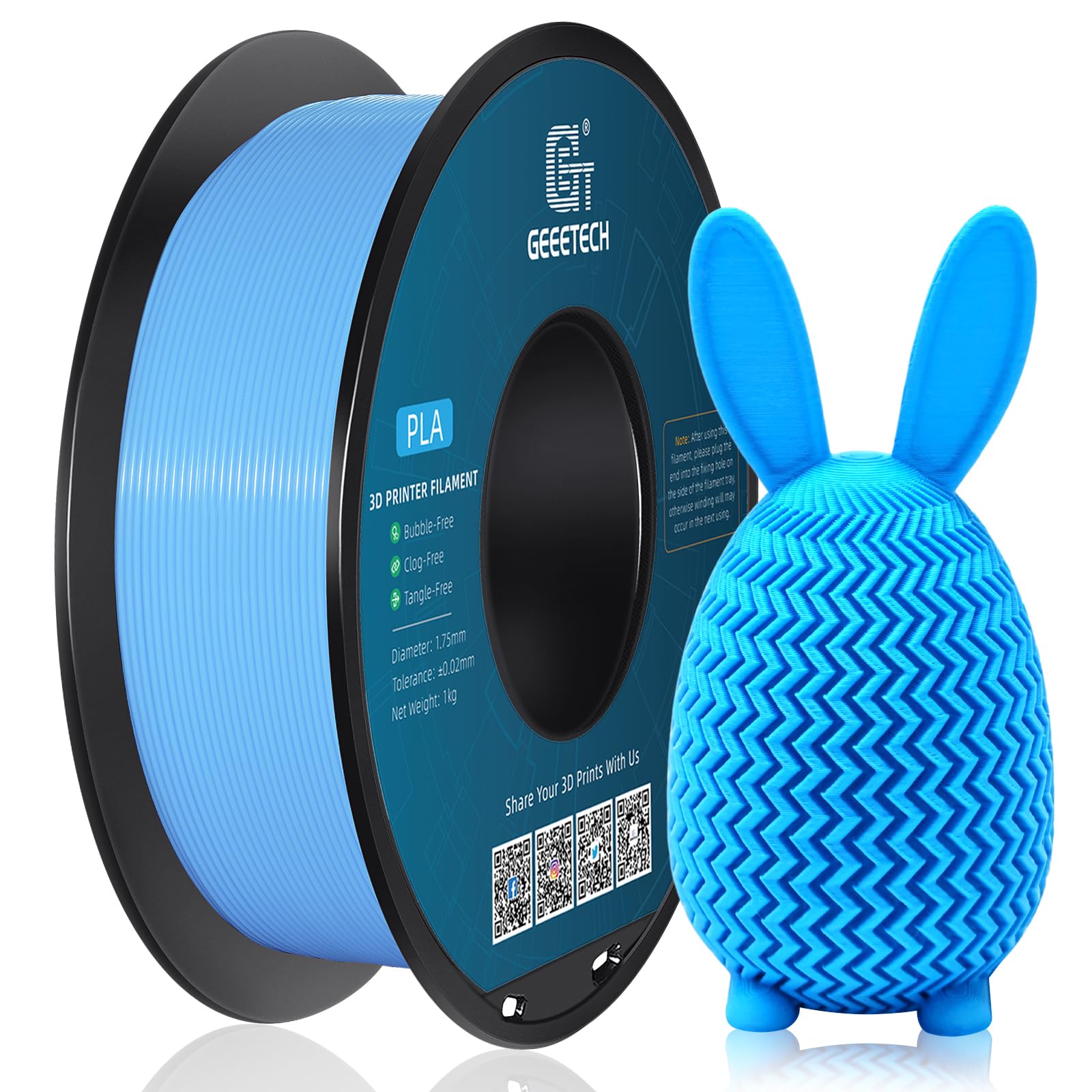 PLA Filament 1.75mm Water Blue, Geeetech Neat Line 3D Printing Filament PLA for 3D Printer and 3D Pen, 1kg 1 Spool