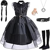 KUSNVIO Halloween Black Costume Dress Set with Accessories Kit Cosplay Costume Dress Black Long Sleeve Party