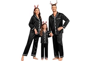 SWOMOG Family Matching Pajamas Set Silk Satin Button Down Sleepwear Long Sleeve Nightwear 2 Pcs Pj Set