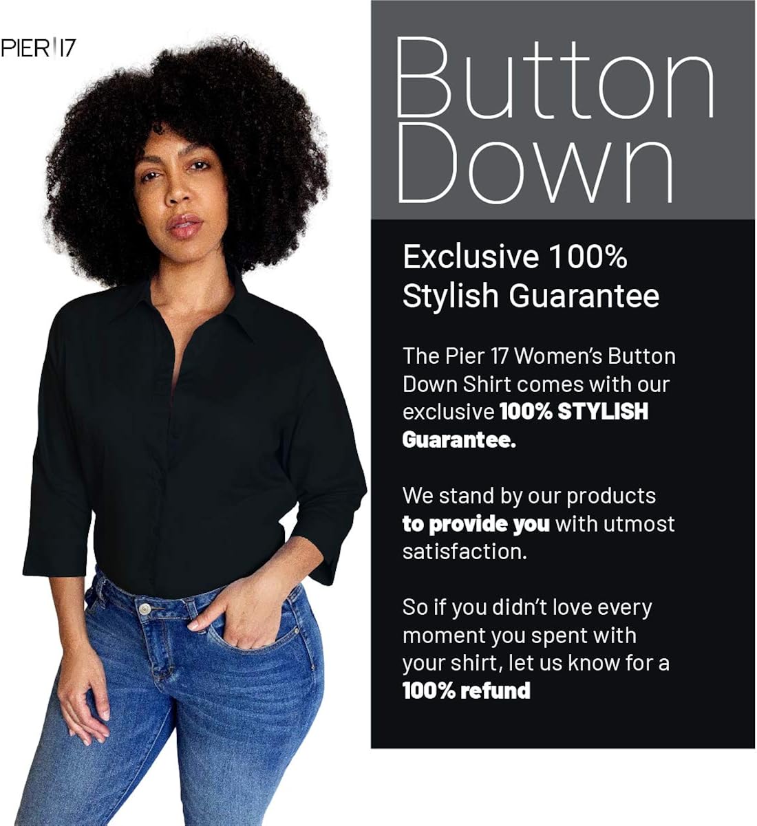Button Down Shirts for Women 3 4 Sleeve Fitted Dress Shirt and Blouses Work Top: Clothing