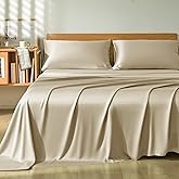 Homiest Queen Sheet Set 4pcs, 100% Rayon Derived from Bamboo Sheets, Cooling & Breathable Bedding for Hot Sleepers, Soft Luxury Sheets with 16" Deep Pocket, Hotel-Grade Silky Comfort (Beige)