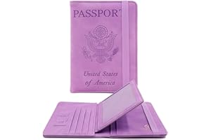 Melsbrinna Rfid Passport Holder，Cute Passport Cover for Women/Men Travel Wallet,Travel Passport Wallet RFID Blocking Passport Cover Travel Documents Organizer with Pen Holder(Purple)