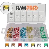 RamPro 120-Pc Car Truck Boat Fuses Assortment Kit - 5, 7.5, 10, 15, 20, 25, 30 AMP – Low Profile Mini Small APS/ATT Blade Fuses