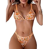 TASHEHE Women's Bikini Set High Leg Cut Double Straps Cute Triangle Swimsuit High Waist Two Piece Bathing Suit