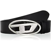 Diesel B-1DR Unisex Leather Belt- Black, 105cm | Leather logo belt with silver D buckle