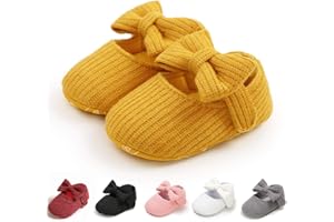 Myleleya Baby Girls Mary Jane Flats with Bowknot Flowers Princess Wedding Dress Ballet Shoes Non-Slip Toddler First Walkers Newborn Crib Shoes