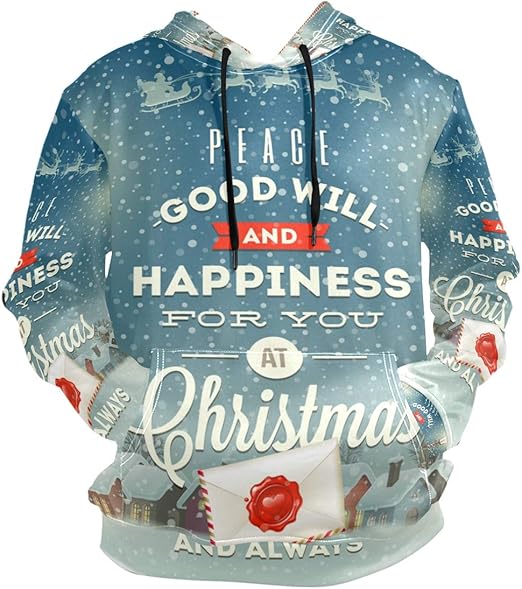 XiangHeFu Men's Hoodies Sweatshirt Christmas Greeting Letter Long