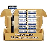 7-Blade Razor for Men, Men's Manual Refill Cartridges Razors Kit, Dual Lubrication Precision Beard Trimmer, Safety Men's Shaving Essentials Kit for Smooth and Comfortable Shave (1 Razor + 12 Blade)