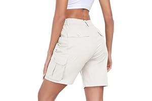 MoFiz Women's Cargo Shorts Bermuda Shorts Button Pockets Elastic Waist Knee Length Long Hiking Casual Shorts for Summer