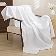 PHF 100% Cotton Waffle Weave Throw Blanket 50" x 60" - Lightweight Cozy Washed Soft Breathable Throw for Adults and Kids - Great Layer for Couch Bed Sofa-Elegant Home Decoration Gift - White