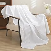 PHF 100% Cotton Waffle Weave Throw Blanket 50" x 60"-Lightweight Cozy Washed Soft Breathable Throw Blanket for Adults and Kids-Great Blanket Layer for Couch Bed Sofa-Elegant Home Decoration- White