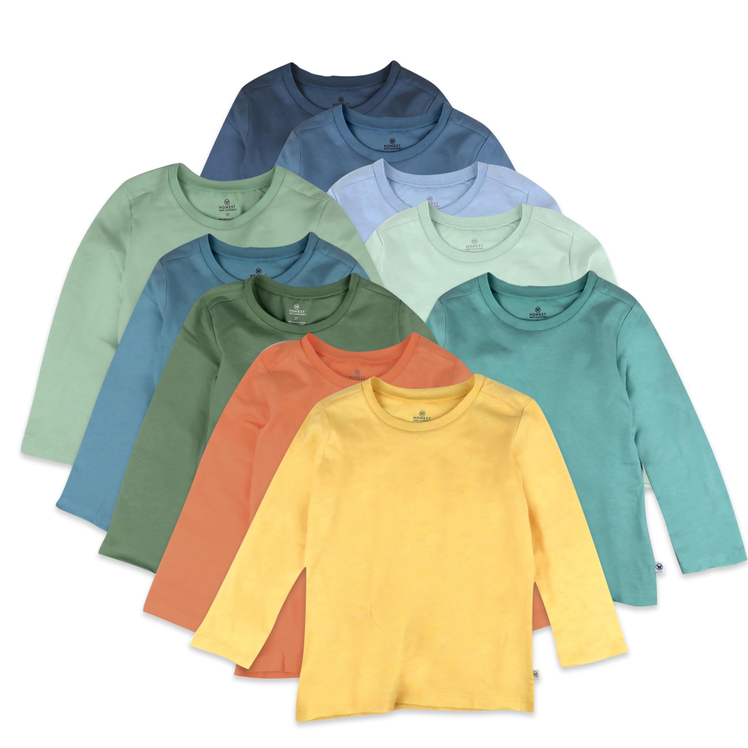 HonestBaby 10 Pack Long Sleeve T Shirts 100% Organic Cotton for Toddler, Boys, Girls, Rainbow Gems Blues, 12 Months Image