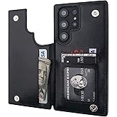 ONETOP Compatible with Samsung Galaxy S23 Ultra Wallet Case with Card Holder, PU Leather Kickstand Card Slots Case, Double Magnetic Clasp and Durable Shockproof Cover 5G 6.8 Inch(Black)