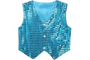 inlzdz Kids Boys Girls Sequined Vest Hip-Hop Street Dance Costume Waistcoat Crop Top Dance Performance Costume