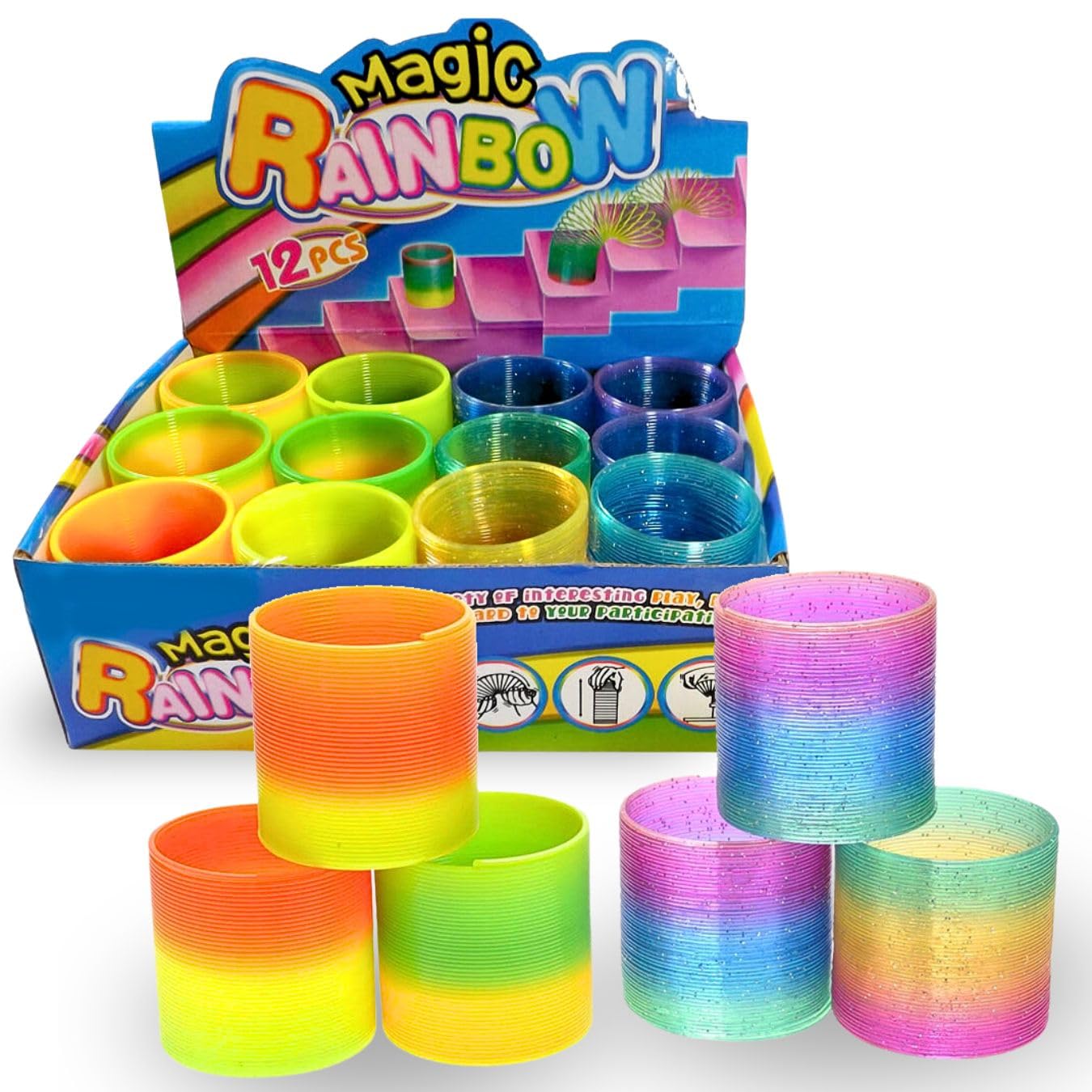 Liberty Imports 12 PCS Magic Rainbow Coil Springs - Small Colorful Neon Plastic Bulk Toys for Kids Birthday Party Favors, Goodie Bag Fillers, Party Prizes (2 Inches)