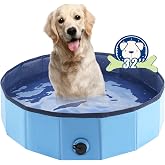 Eooqi Foldable Dog Pool, Portable Pet Bath Tub and Kiddie Swimming Pool | Collapsible Bathtub for Puppies, Small, Medium and Large Dogs, Cats and Kids, 32 x 8 in, Blue