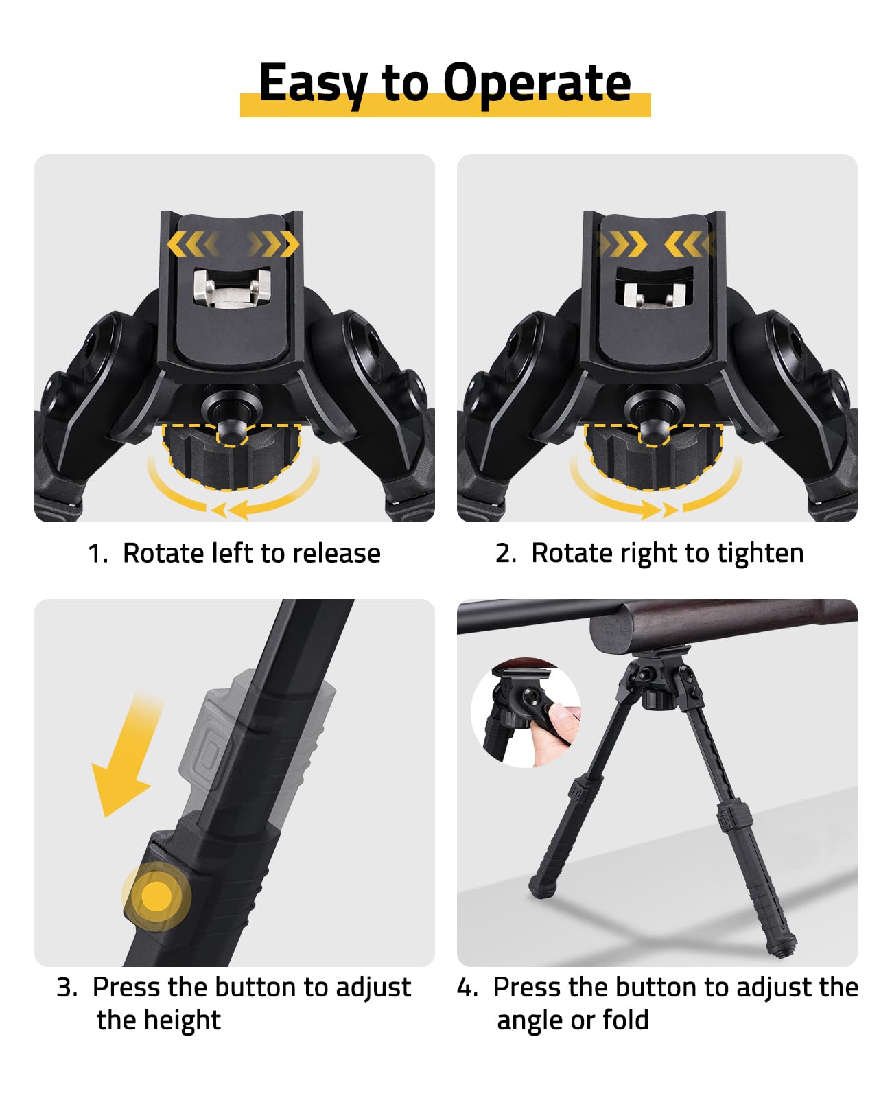 CVLIFE Tactical Bipod for Rifle Bipod Mount to Sling Swivel Stud, Made of Aluminum and High-Strength Polymer, Adjustable Height and Angle, Stable for Hunting and Shooting (Black, 8
