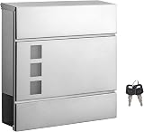 SONGMICS Modern Stainless Steel Post Box with Newspaper Holder Silver GMB052S02
