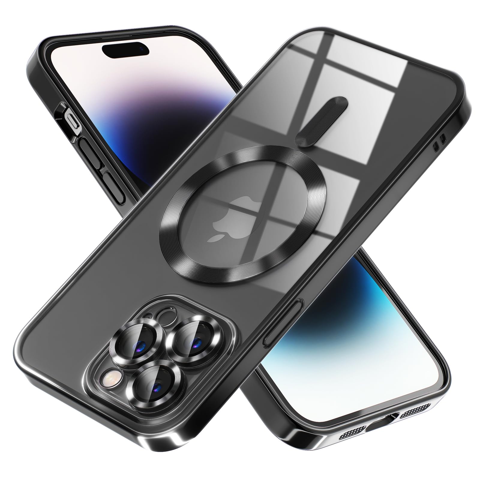 Misea Magnetic Clear Case for iPhone 14 Pro Max Case [Compatible with MagSafe] [Never Yellowing] [Military Grade Drop Protection] Full Camera Lens Protector Luxury Plating Soft Phone Case, Black